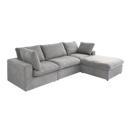 Canapé d'angle moderne en lin modulable en forme de L de 120 pouces avec pouf de rangement