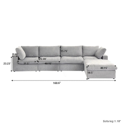 Canapé d'angle moderne en lin modulable en forme de L de 120 pouces avec pouf de rangement