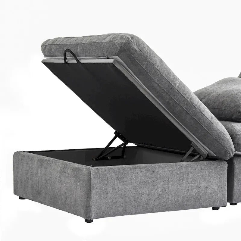 Canapé d'angle moderne en lin modulable en forme de L de 120 pouces avec pouf de rangement