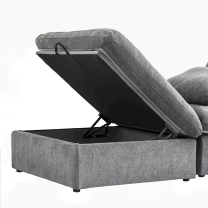 Canapé d'angle moderne en lin modulable en forme de L de 120 pouces avec pouf de rangement