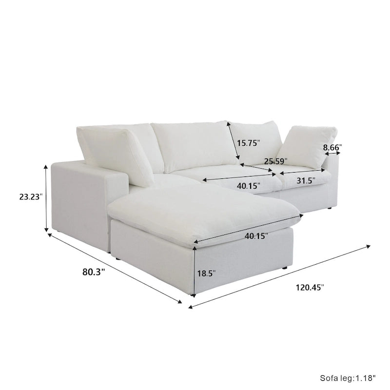 Canapé d'angle moderne en lin modulable en forme de L de 120 pouces avec pouf de rangement