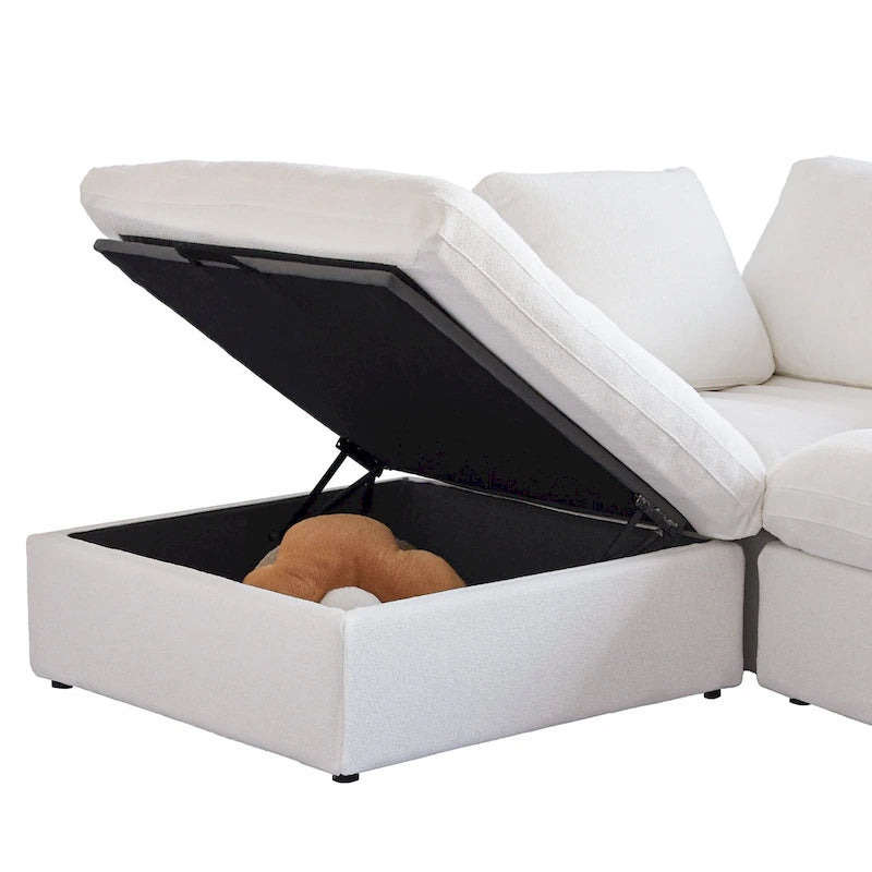 Canapé d'angle moderne en lin modulable en forme de L de 120 pouces avec pouf de rangement