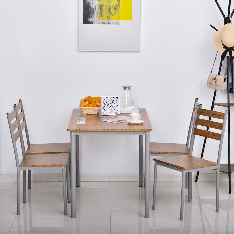 Ensemble de salle à manger moderne HOMCOM 5 pièces en bois : 1 table et 4 chaises avec pieds en métal.
