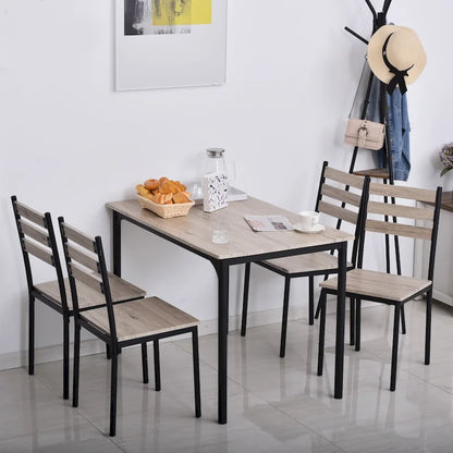 Ensemble de salle à manger moderne HOMCOM 5 pièces en bois : 1 table et 4 chaises avec pieds en métal.