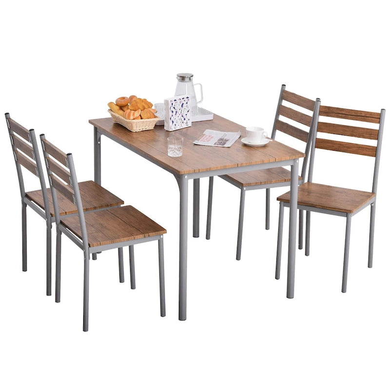 Ensemble de salle à manger moderne HOMCOM 5 pièces en bois : 1 table et 4 chaises avec pieds en métal.