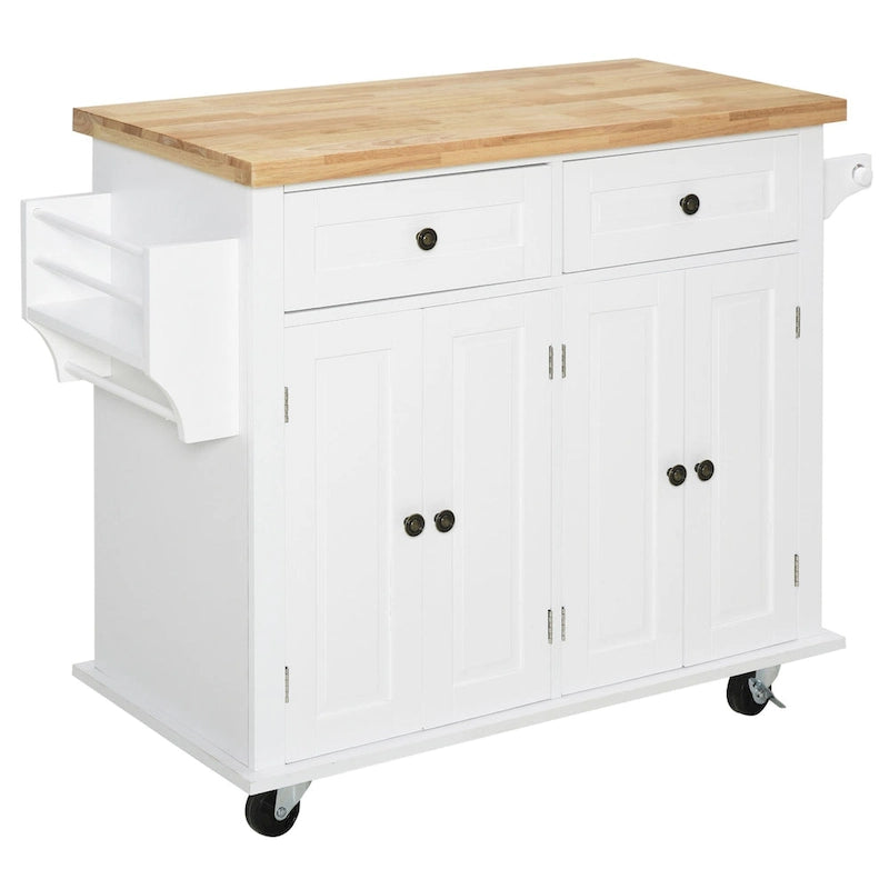 Chariot de cuisine roulant HOMCOM avec plateau en bois d'hévéa, étagère à épices, porte-serviettes et tiroirs pour salle à manger