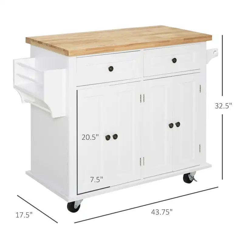 Chariot de cuisine roulant HOMCOM avec plateau en bois d'hévéa, étagère à épices, porte-serviettes et tiroirs pour salle à manger