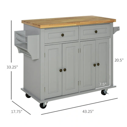 Chariot de cuisine roulant HOMCOM avec plateau en bois d'hévéa, étagère à épices, porte-serviettes et tiroirs pour salle à manger