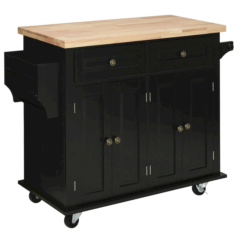 Chariot de cuisine roulant HOMCOM avec plateau en bois d'hévéa, étagère à épices, porte-serviettes et tiroirs pour salle à manger