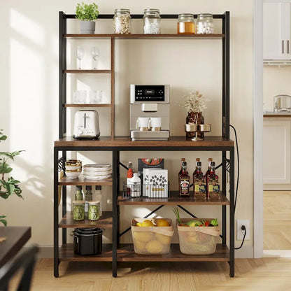 Étagère de rangement utilitaire Moasis Kitchen Bakers Rack avec prises électriques et support pour four à micro-ondes