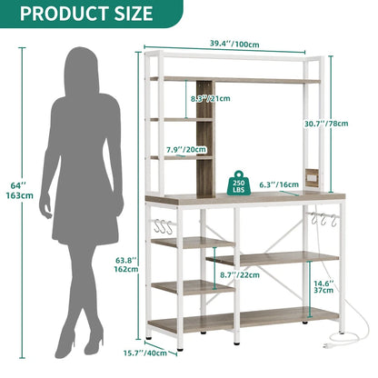 Étagère de rangement utilitaire Moasis Kitchen Bakers Rack avec prises électriques et support pour four à micro-ondes