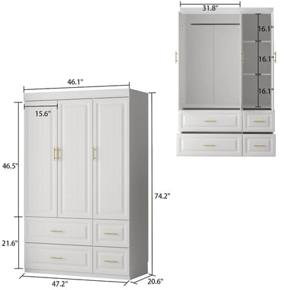 Armoire-penderie moderne autoportante avec grand espace de rangement