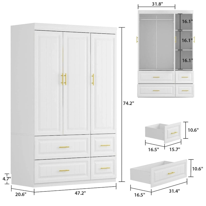 Armoire-penderie moderne autoportante avec grand espace de rangement