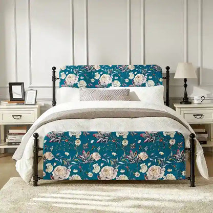 Lit plateforme en métal Diana Transitional 62 à motif floral, avec housse lavable, par HULALA HOME