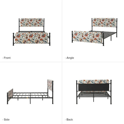 Lit plateforme en métal Diana Transitional 62 à motif floral, avec housse lavable, par HULALA HOME