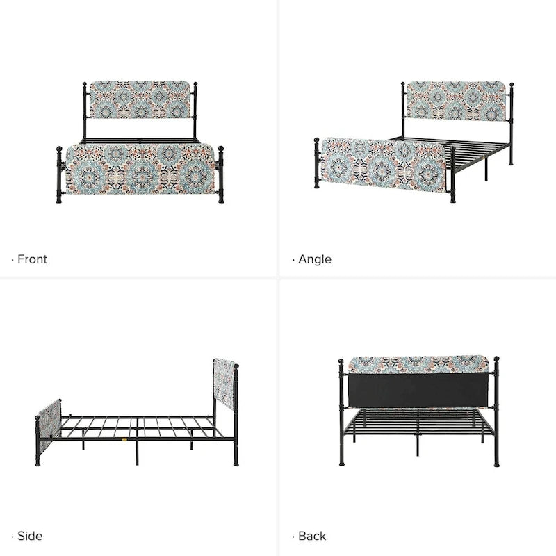 Lit plateforme en métal Diana Transitional 62 à motif floral, avec housse lavable, par HULALA HOME