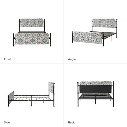 Lit plateforme en métal Diana Transitional 62 à motif floral, avec housse lavable, par HULALA HOME