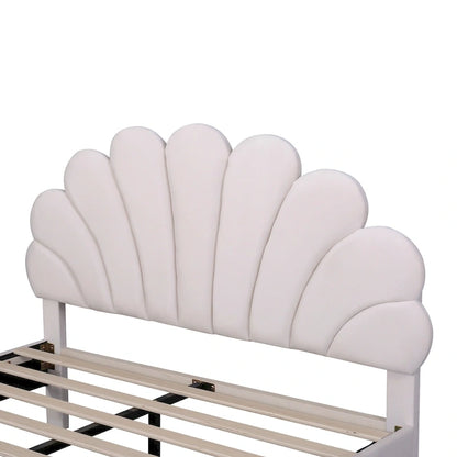 Lit plateforme capitonné avec tête de lit en velours à motif floral