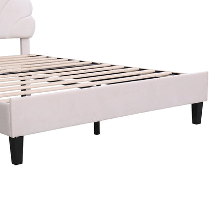 Lit plateforme capitonné avec tête de lit en velours à motif floral