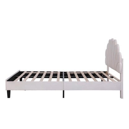 Lit plateforme capitonné avec tête de lit en velours à motif floral