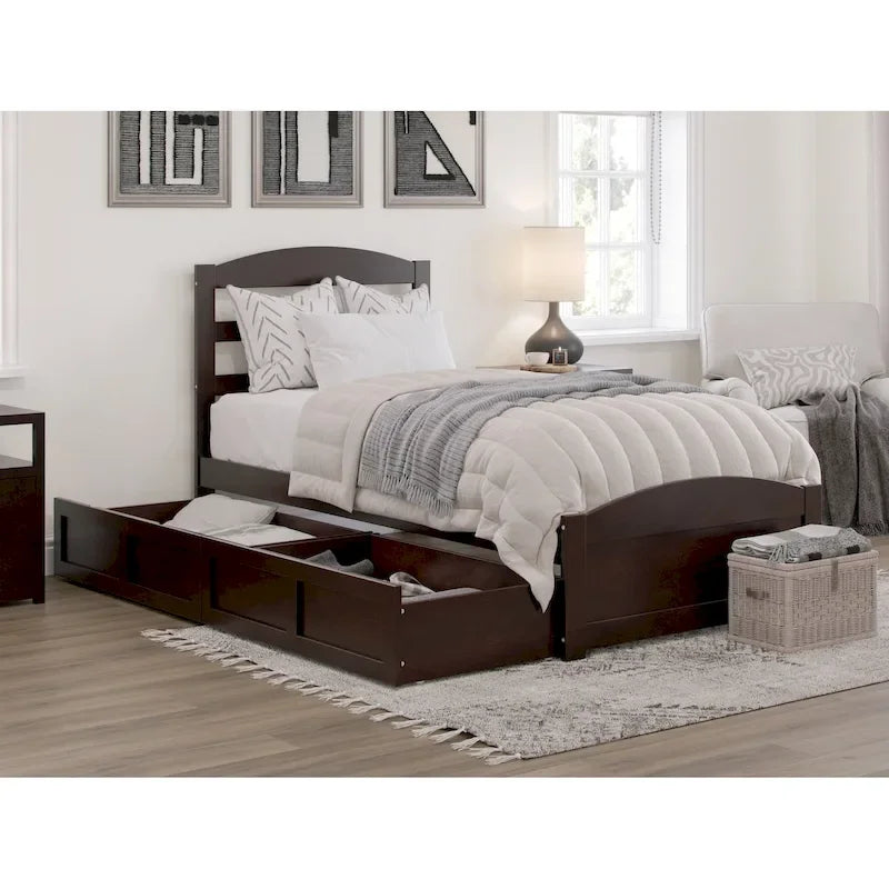 Lit plateforme Warren avec pied de lit et 2 tiroirs de rangement