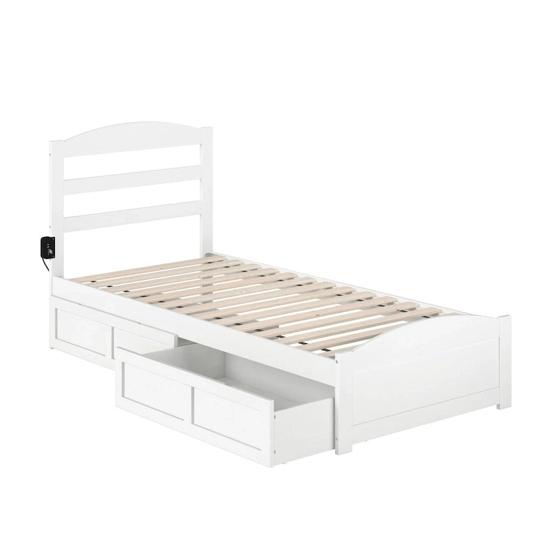 Lit plateforme Warren avec pied de lit et 2 tiroirs de rangement