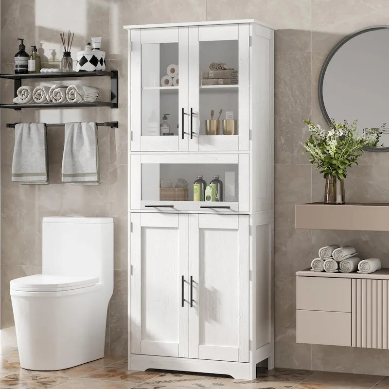 Armoire de salle de bain, armoire de cuisine haute avec portes et étagère réglable