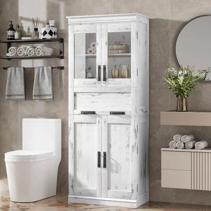 Armoire de salle de bain, armoire de cuisine haute avec portes et étagère réglable