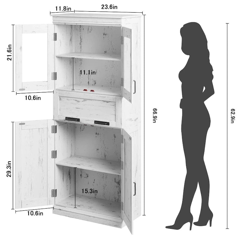 Armoire de salle de bain, armoire de cuisine haute avec portes et étagère réglable