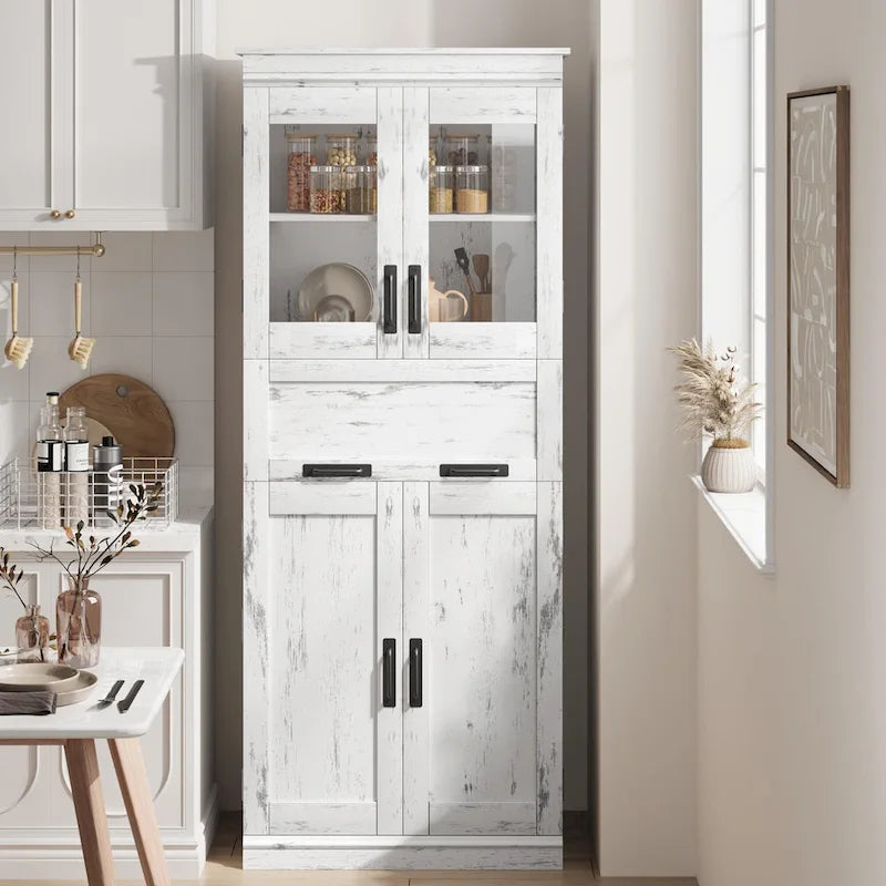 Armoire de salle de bain, armoire de cuisine haute avec portes et étagère réglable