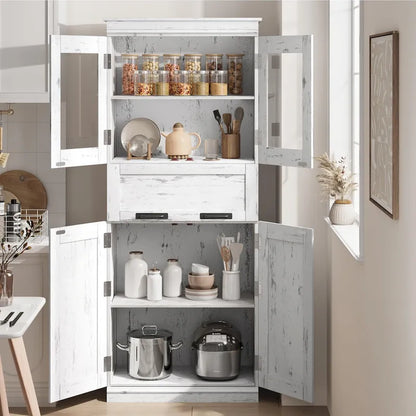 Armoire de salle de bain, armoire de cuisine haute avec portes et étagère réglable