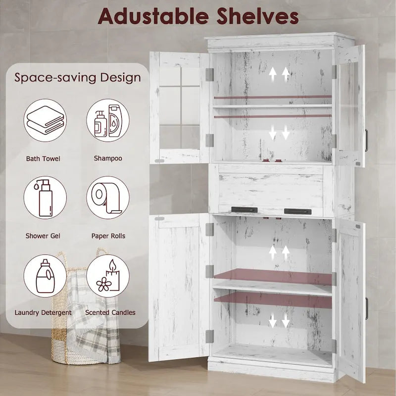 Armoire de salle de bain, armoire de cuisine haute avec portes et étagère réglable