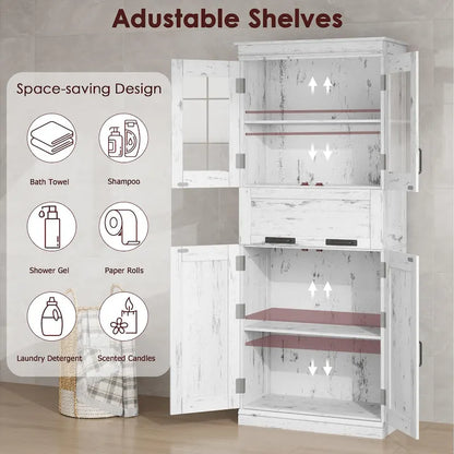 Armoire de salle de bain, armoire de cuisine haute avec portes et étagère réglable