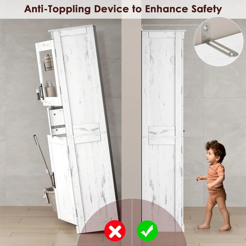 Armoire de salle de bain, armoire de cuisine haute avec portes et étagère réglable