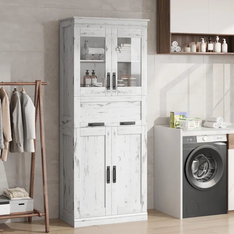 Armoire de salle de bain, armoire de cuisine haute avec portes et étagère réglable