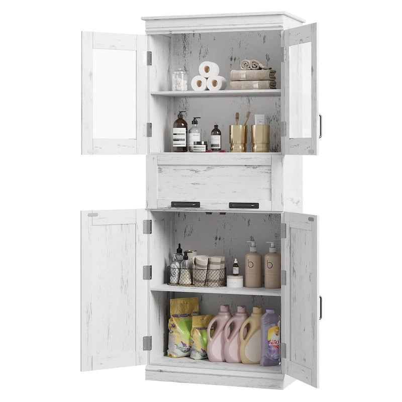 Armoire de salle de bain, armoire de cuisine haute avec portes et étagère réglable