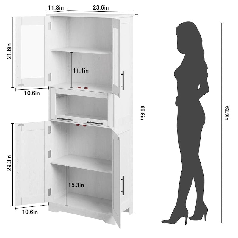 Armoire de salle de bain, armoire de cuisine haute avec portes et étagère réglable