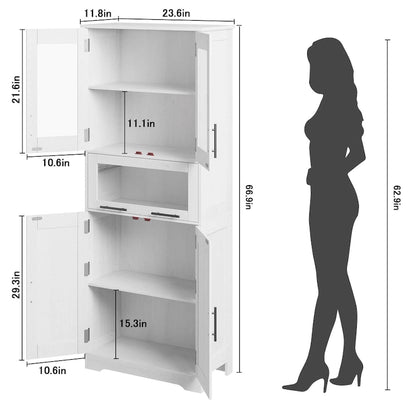 Armoire de salle de bain, armoire de cuisine haute avec portes et étagère réglable