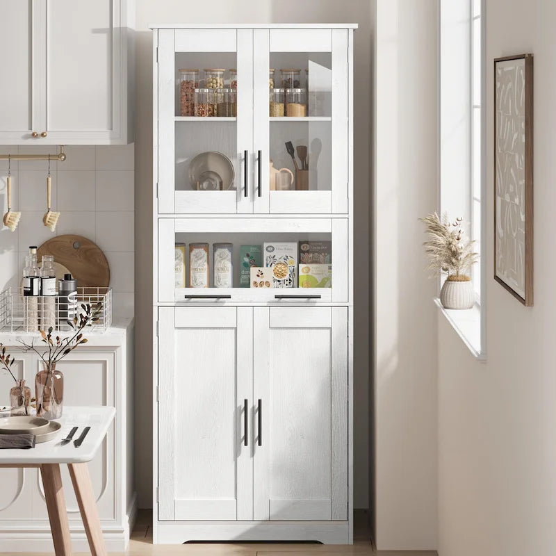 Armoire de salle de bain, armoire de cuisine haute avec portes et étagère réglable