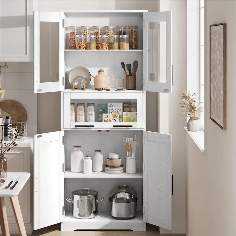 Armoire de salle de bain, armoire de cuisine haute avec portes et étagère réglable