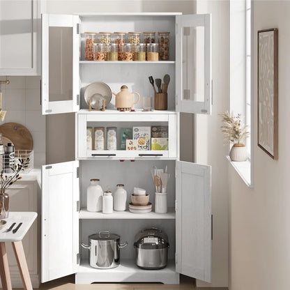 Armoire de salle de bain, armoire de cuisine haute avec portes et étagère réglable