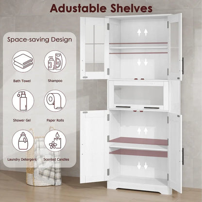 Armoire de salle de bain, armoire de cuisine haute avec portes et étagère réglable