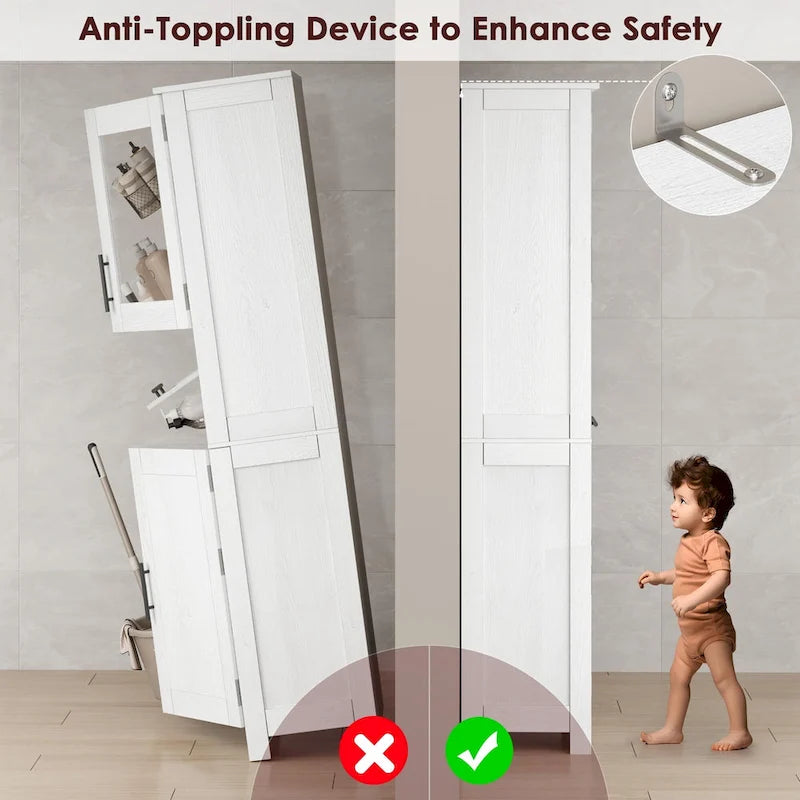 Armoire de salle de bain, armoire de cuisine haute avec portes et étagère réglable