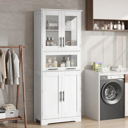 Armoire de salle de bain, armoire de cuisine haute avec portes et étagère réglable