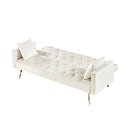 Canapé-lit convertible capitonné blanc crème