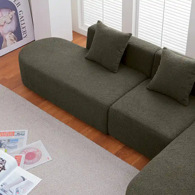 Canapé d'angle moderne en bouclette avec assise incurvée (orienté à droite)