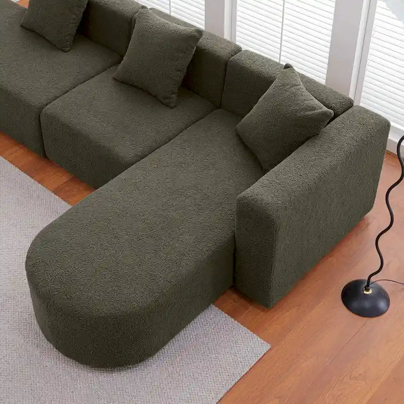 Canapé d'angle moderne en bouclette avec assise incurvée (orienté à droite)