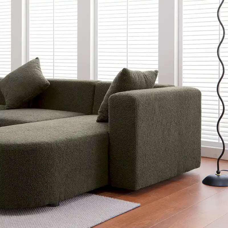 Canapé d'angle moderne en bouclette avec assise incurvée (orienté à droite)
