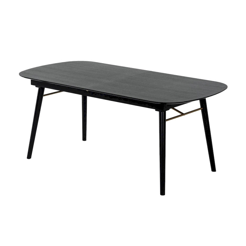 Obround Top Wooden Dining Table with Extendable Leaf, Charcoal Gray