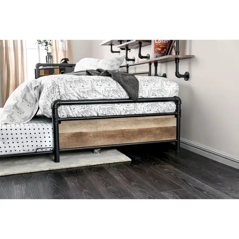 Lit de jour d'angle double en métal noir industriel Pern de Furniture of America